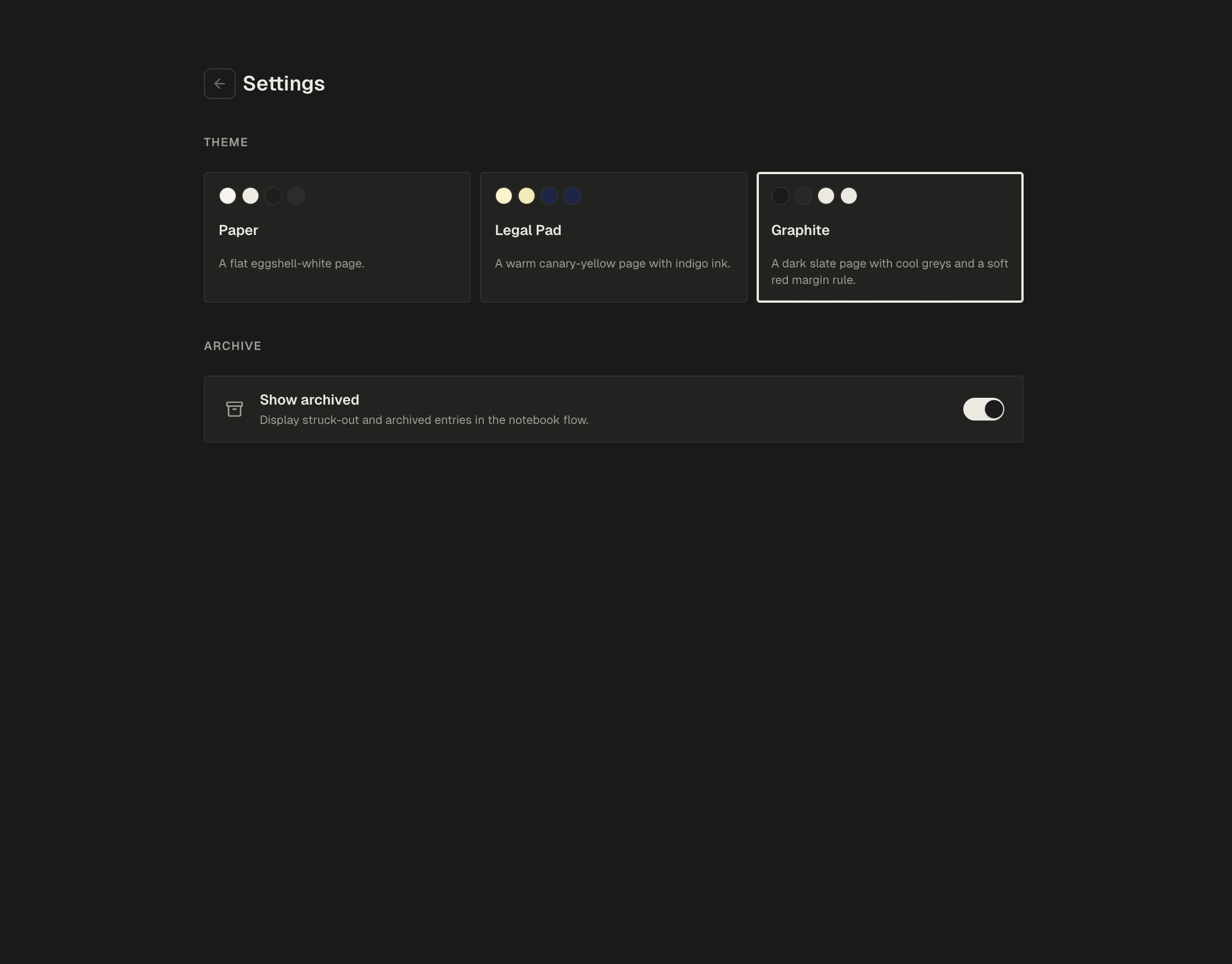 Theme exploration and archive visibility in settings